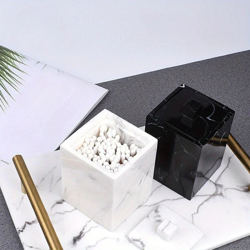 1pc Marble-like Cosmetic Organizer Box - Elegant Bathroom & Kitchen Storage Case, Compact Vanity Organizer for Home, Hotel, or Countertop Decoration - Modern Minimalist Decor, Bathroom Decorations, Toiletry Holder, Sophistica