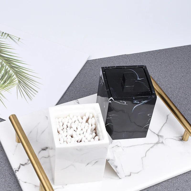 1pc Marble-like Cosmetic Organizer Box - Elegant Bathroom & Kitchen Storage Case, Compact Vanity Organizer for Home, Hotel, or Countertop Decoration - Modern Minimalist Decor, Bathroom Decorations, Toiletry Holder, Sophistica