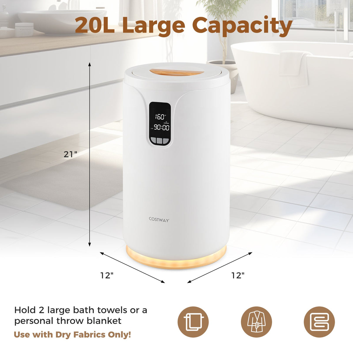 20L Hot Towel Warmer Bucket with 30/60/90 Min Heating Time-White