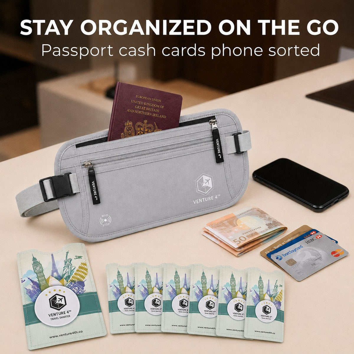 Travel Money Belt + RFID Sleeves