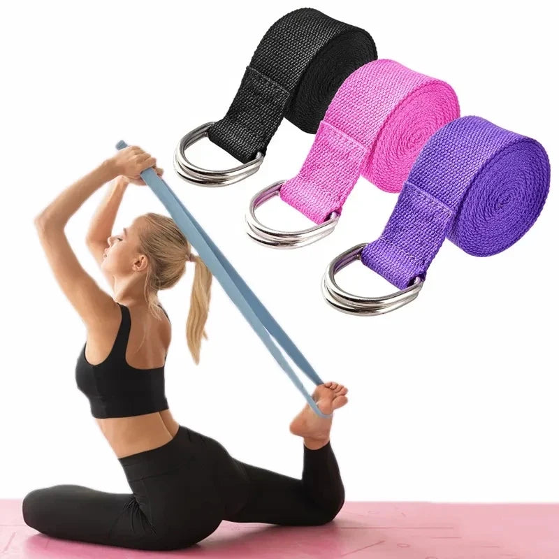 Cotton Yoga Strap with D-Ring Buckle | Adjustable Non-Elastic Stretching Belt for Pilates and Physical Therapy
