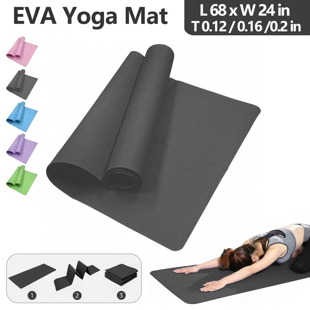 Foldable Yoga Mat Eco Friendly EVA Folding Travel Fitness Exercise Mat 3mm/4mm/6mm Thicknesses for Yoga Pilates & Floor Workouts