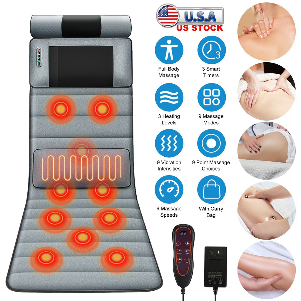 Full Body Electric Massage Mat with Heat Vibration Massage Pad Cushion Back Massage Mattress Chair Pad with Neck Massager Lumbar Pillow with 10 Vibrat