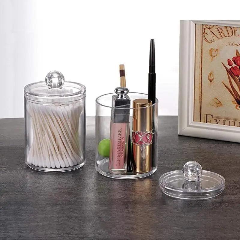 Portable 2pcs Cosmetics Storage Box Makeup Organizer Bathroom Jar Cotton Swab Cotton Pad Jewelry Round Plastic Box Storage Container